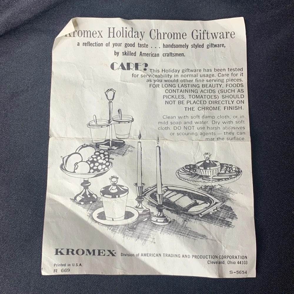 Beautiful vintage chrome KROMEX 2 tiered silver tray with gold tone handle - Picture 8 of 8